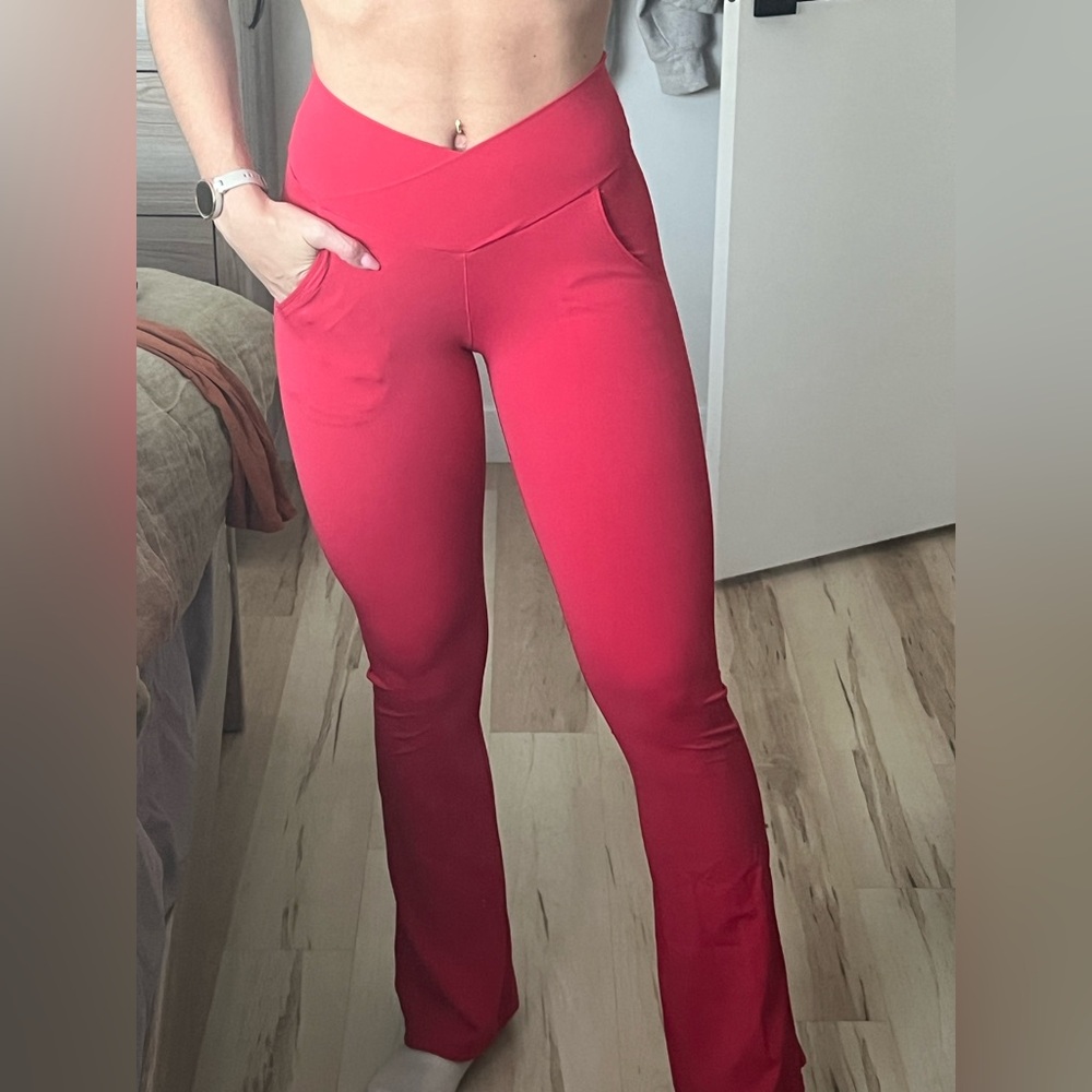 Cross waist flare pants